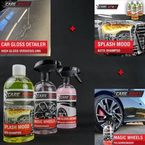Felgenreiniger, Lack Versiegelung, Auto- Shampoo Care Bros 3 in 1 Set - Fahrzeugpflege Reinigung Auto Wäsche Schutz (je 500ml) 01