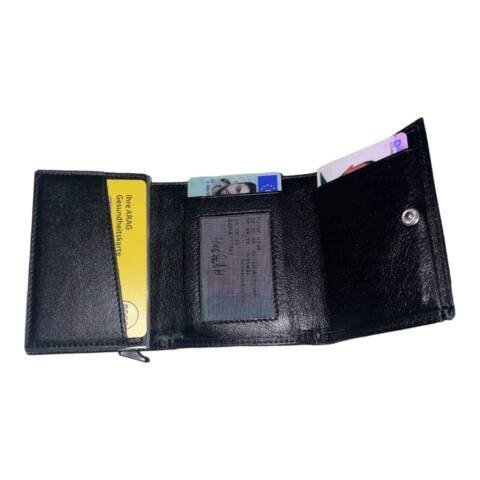 Portmonee Geldbeutel Wallet Qualität Leder Schwarz Kreditkartenfächer Geldscheinfach 04
