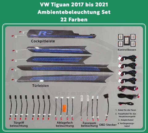 VW Tiguan (2017-2021) 22 Farben Ambientebeleuchtung Set mit Logo