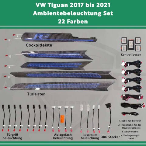 VW Tiguan (2017-2021) 22 Farben Ambientebeleuchtung Set mit Logo